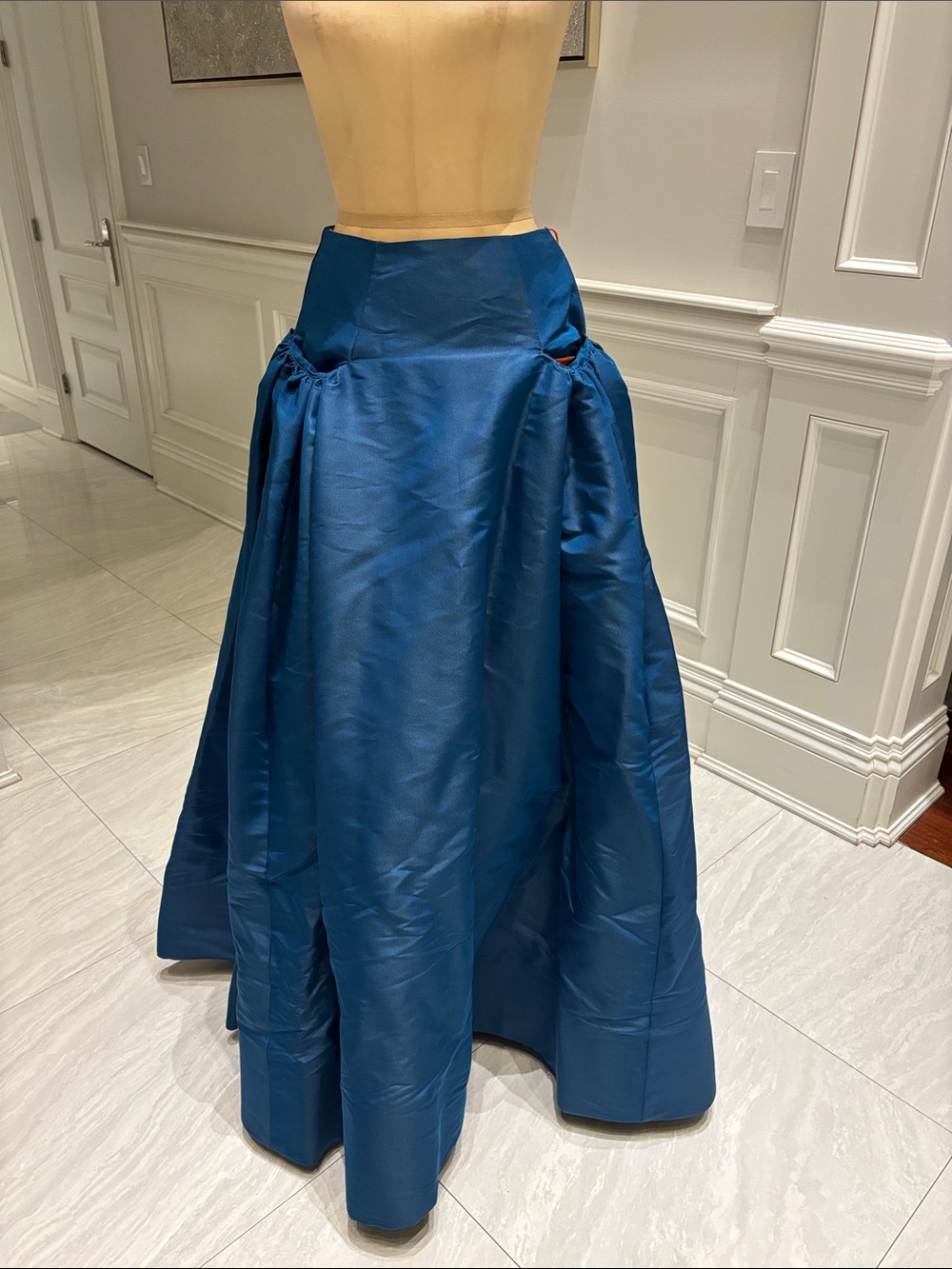 Ceiling Blue Maxi  silk faille Skirt with Elegant Full circle